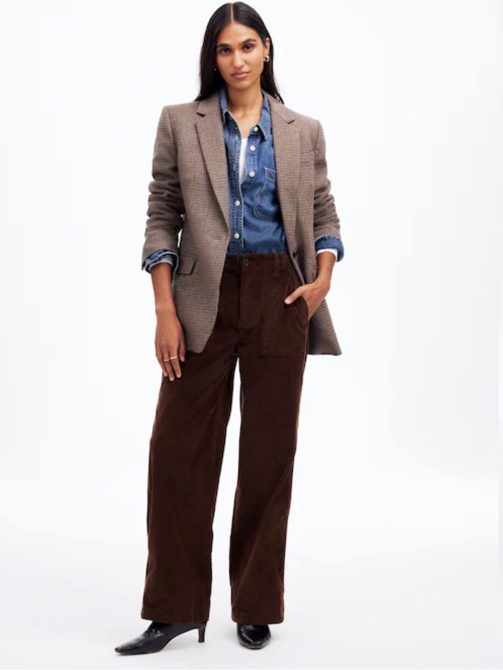 Madewell Low Slung Dark Chocolate Brown Utility Wide Leg Corduroy Pants Size 31